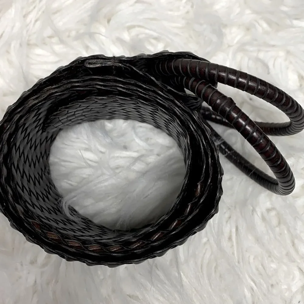 🟢3 for $20 ——-WOVEN leather adjustable wide belt 2 ring unbranded women’s